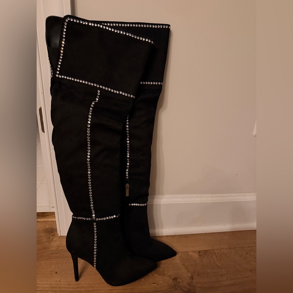 Jessica Simpson Black Over-the-Knee Boots with Rhinestones